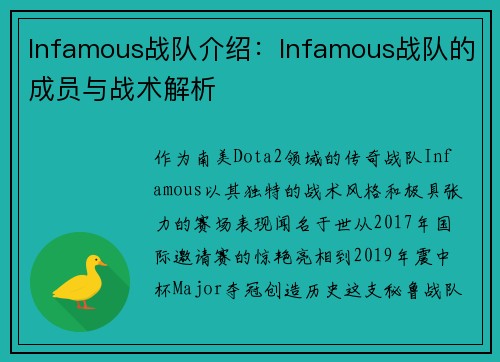 Infamous战队介绍：Infamous战队的成员与战术解析