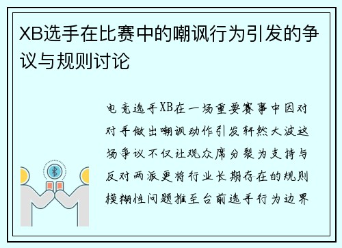XB选手在比赛中的嘲讽行为引发的争议与规则讨论